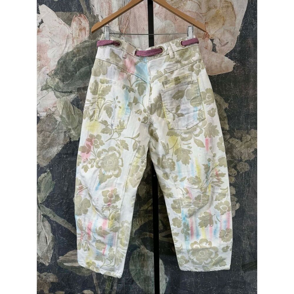 Free People Straight-Leg Floral Print Jeans with Pink Tie - Picture 6 of 11